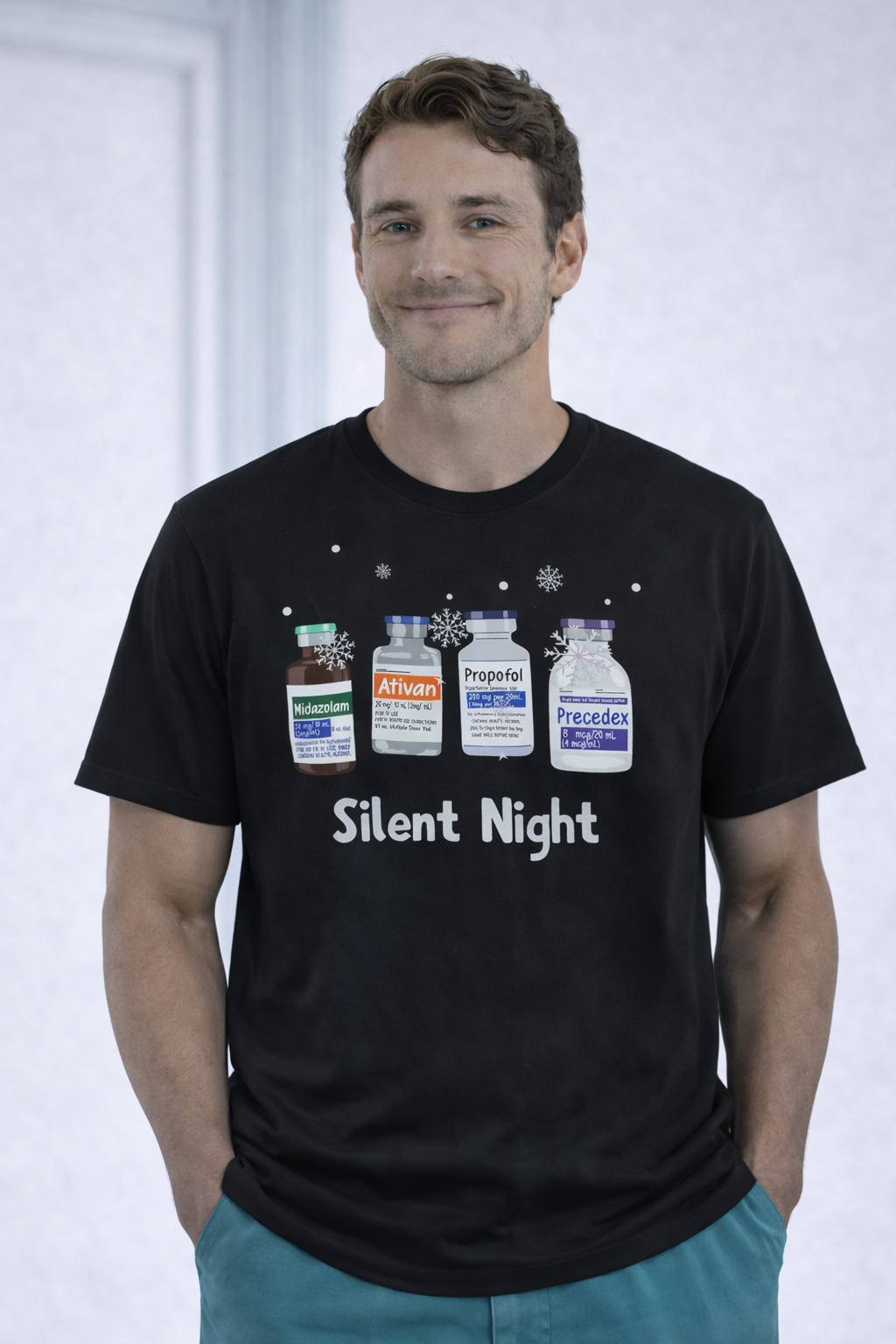 T-shirt Silent Night Uomo in Cotone e Poliestere per Medico, Anestesista, Infermiere