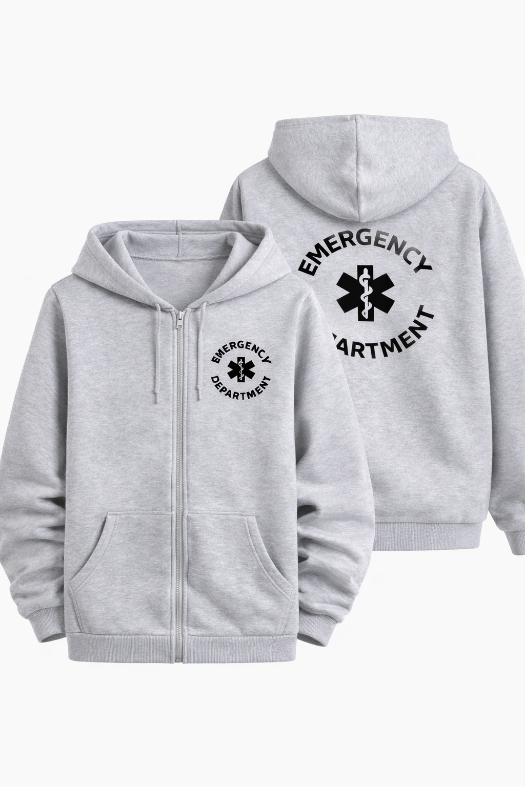 Felpa Emergency Department Uomo con Zip e Cappuccio per Medico, Infermiere, Operatore Sanitario