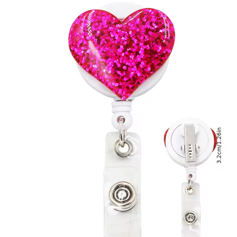 Portabadge Cristal con Clip a forma di Cuore per Infermieri, Medici, Operatori Sanitari