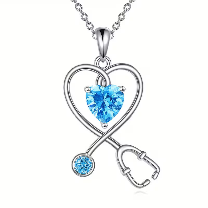 Collana Cristal Stetoscopio in Argento con Pietra Portafortuna