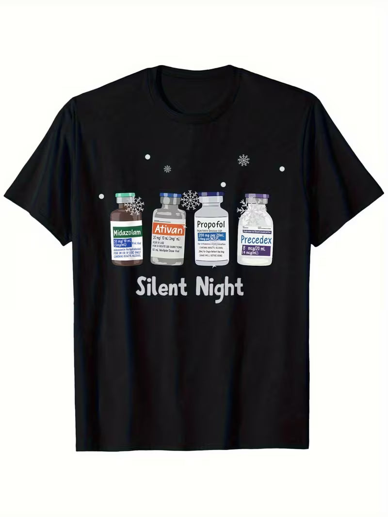 T-shirt Silent Night Uomo in Cotone e Poliestere per Medico, Anestesista, Infermiere