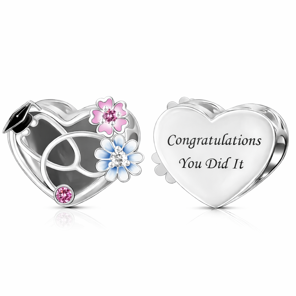 Charm Blooming Heart Laurea in Argento per Infermiera, Medico, Operatrice Sanitaria