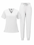 Scrub Bianco da Donna con Scollo a V e Tasche + Pantalone Jogger