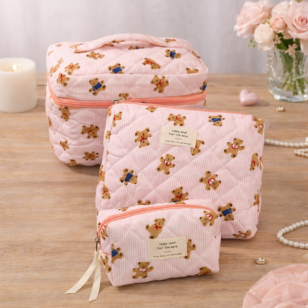 Set di 3 Pochette Trapuntate con Orsetti per il Lavoro o il Tirocinio