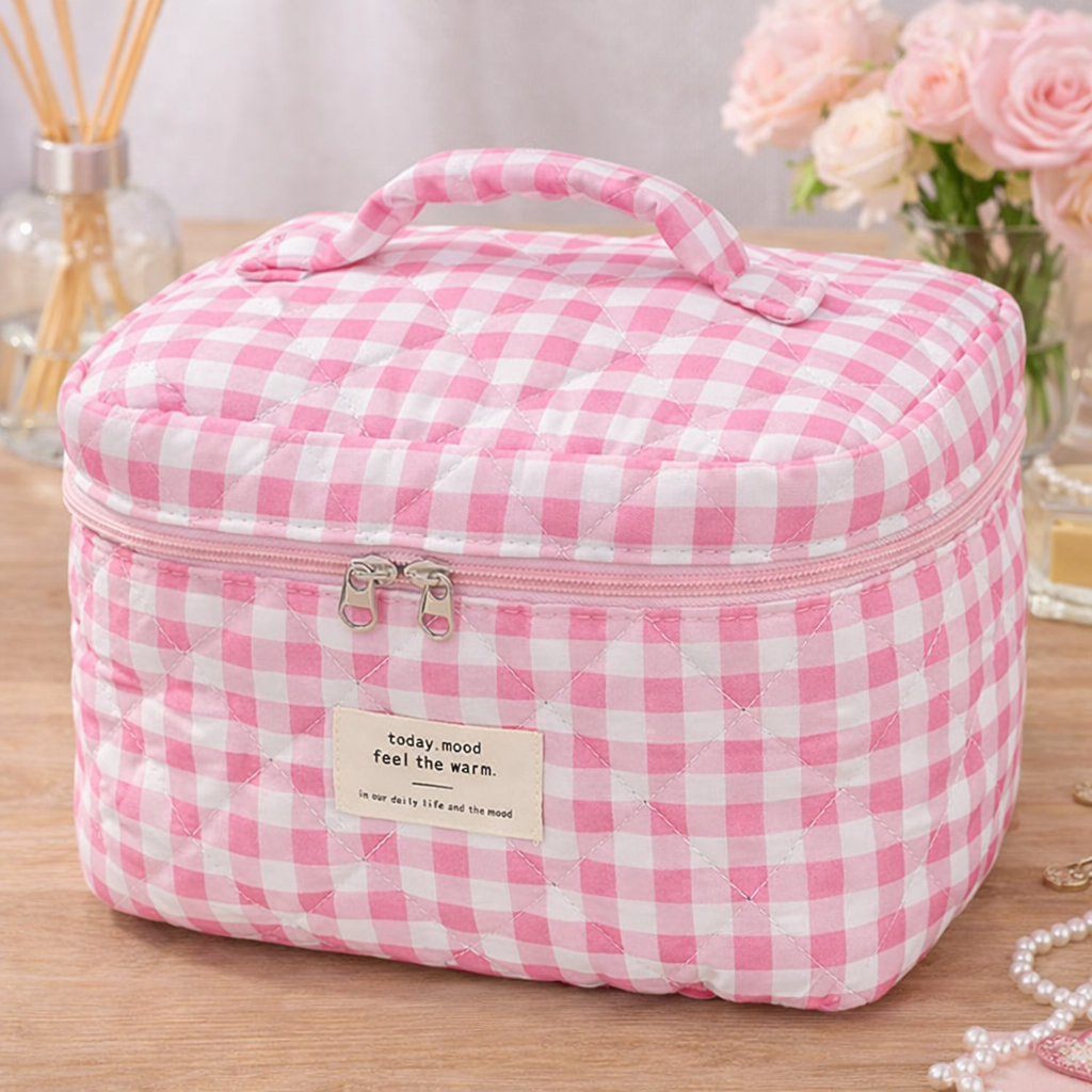 Pochette a Quadretti Rosa Trapuntata per il Lavoro o il Tirocinio