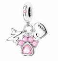Charm Pink Paw Placcato Argento con Zirconi Rosa per Veterinari, Infermieri, Medici, Operatori Sanitari