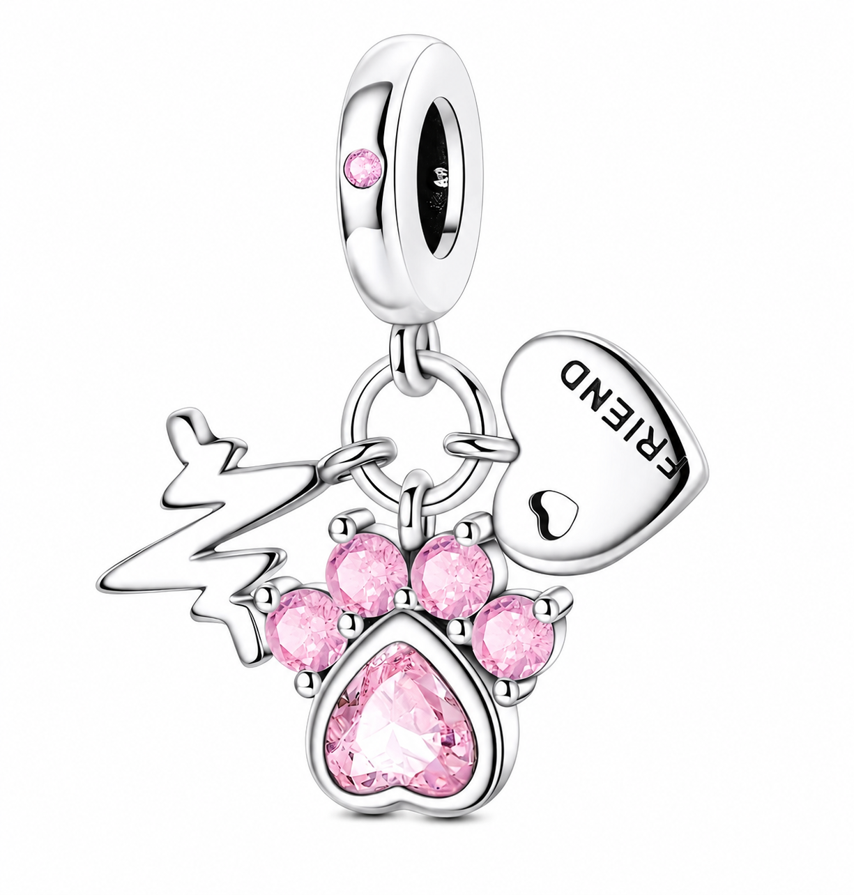 Charm Pink Paw Placcato Argento con Zirconi Rosa per Veterinari, Infermieri, Medici, Operatori Sanitari
